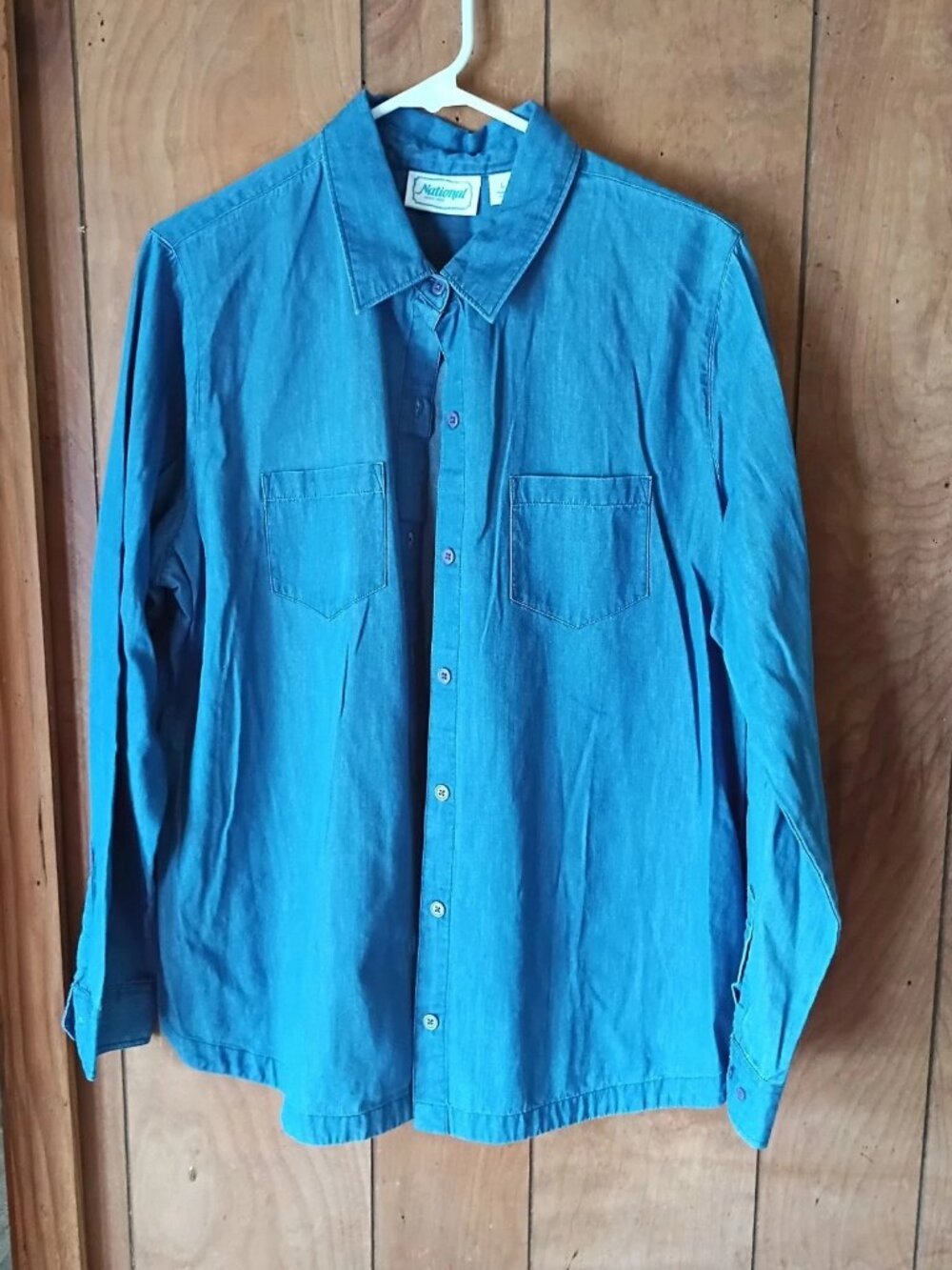 National Blue Cotton Button Up Shirt Mens Large Workwear Casual L/S